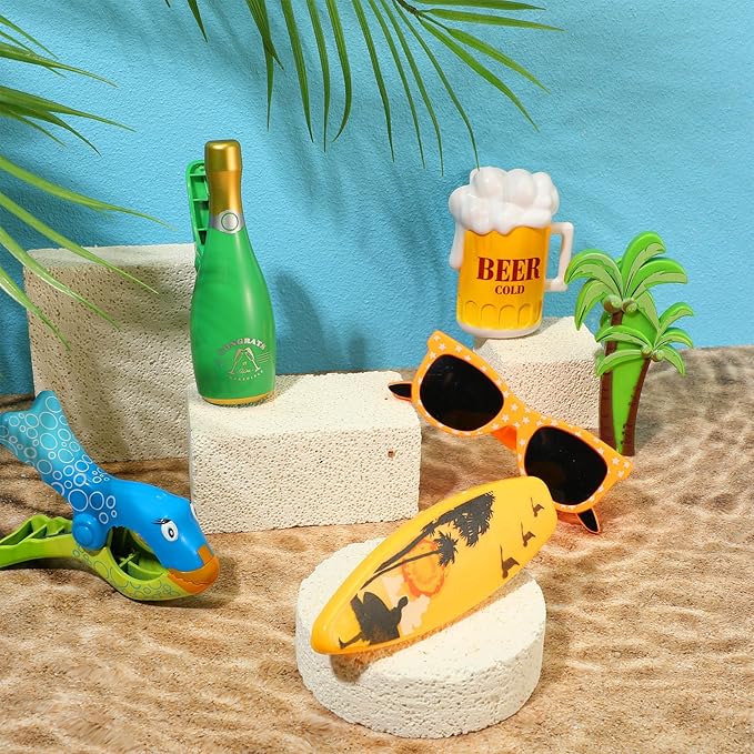Honoson 12 Pcs Beach Towel Clips Beach Chairs Clips Plastic Swimming Pool Towel Holders Jumbo Size Funny Clothespins for Patio Holiday Pool Blanket Decoration (Stylish)
