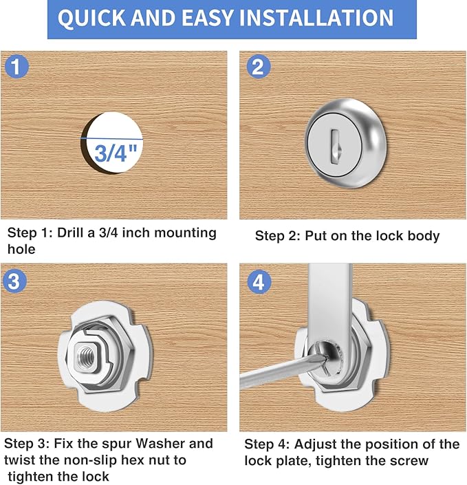 Cabinet Lock with Keys, 2" Extra-Long Cam Locks keyed Alike, 2 Pack Cabinet Cam Lock Set for Thick Drawers RV Storage Locks Tool Box Lock Replacement, Zinc Alloy (2 Pack, 2-1/8 Inch)