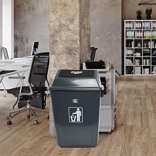 4 Packs Large Garbage Bin with Lid, Plastic Kitchen Waste Bin, 13 Gallon, Grey