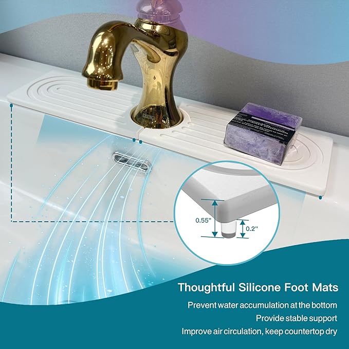 Bar Soap Holder, Diatomite Quick Drying Tray, Kitchen Drying Mat, Faucet Splash Guard for Bathroom Counter, Faucet Mat, Bathroom Tray, Drying Mat, Bathroom Decor (WHITE, 15.8 * 4")