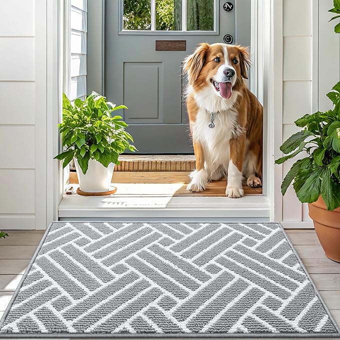 OLANLY Large Indoor Door Mat, 59x35 Inch, Dirt Resistant and Absorbent, Non-Slip Rubber Backing Floor Mats, Easy Clean Low-Profile Doormat for Entryway, Front Door, and Inside Entrance, Light Grey