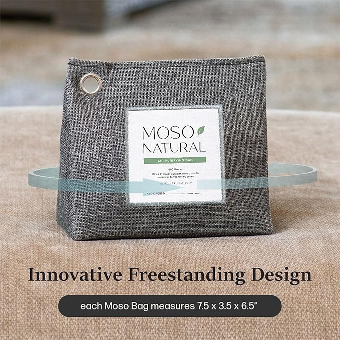 Moso Natural Air Purifying Bag 600g (3 Pack) Premium Bamboo Charcoal Odor Absorber | Pet Odor Eliminator for Home | Room Deodorizer for Large Spaces, Bedroom, Kitchen, Basement | Charcoal Bags
