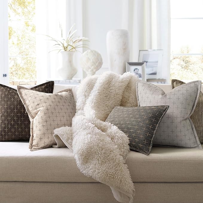 ZWJD Pillow Covers 22x22 Set of 2 Soft Polyester Textured Pillow Covers with Stylish Flange Edge Cozy Farmhouse Throw Pillows for Couch Bed Sofa Living Room