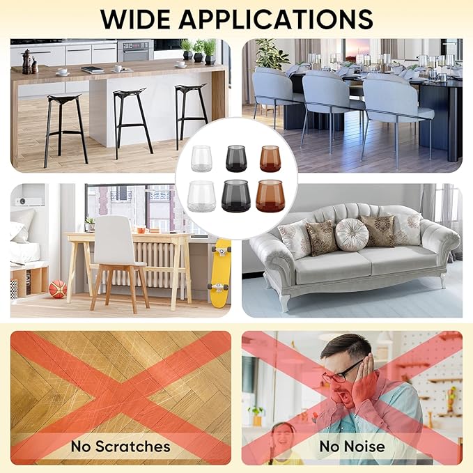 BALEINE 24 Pack Silicone Chair Leg Floor Protectors, Stool Leg Protectors Cap, Non-Slip Chair Leg Caps for Hardwood Floors (Clear, X-Large, 24 Pack)
