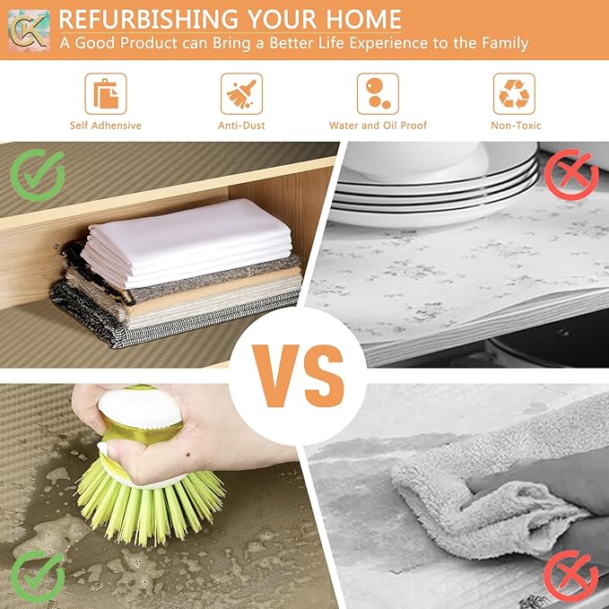 Self-Adhesive Shelf Liner Kitchen Liner, Waterproof Backed Paper Easy Peel and Stick Contact Liner Without Residue for Decor Your Desk Surface, Kitchen Countertops (Dark Khaki, 23.6 x 236.2 inches)