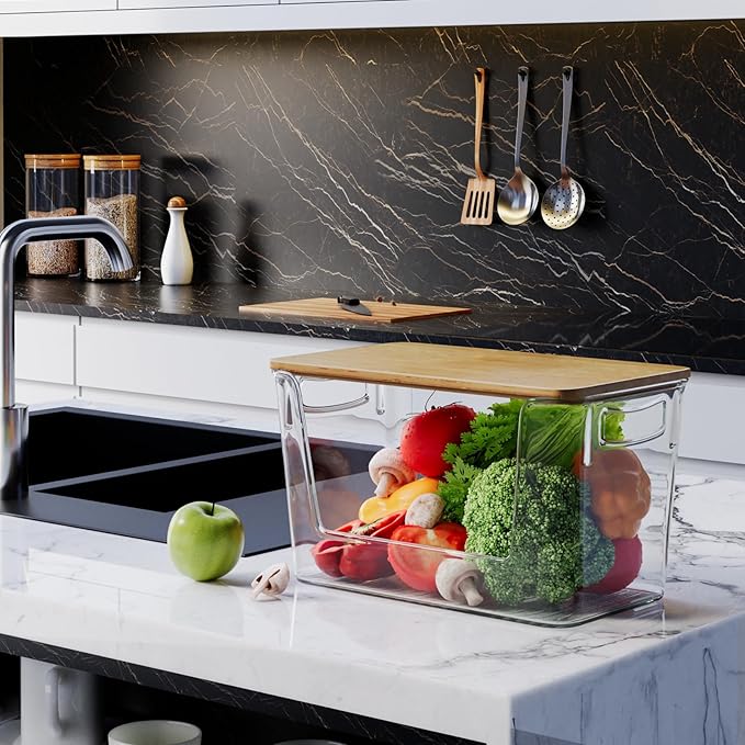 Pantry Organizers Storage, 2 Pack Stackable Kitchen Counter Bins for Onion Potato Garlic, Fruit Vegetable Produce Storage Space-Saving Countertop Organizer (12" x 7" x7")
