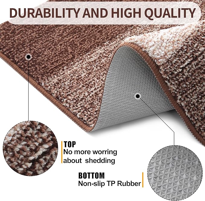 Kitinjoy Indoor Outdoor Door Mat, 47x20 Non-Slip Absorbent Dirt Trapper, Low-Profile Washable Inside Entrance Front Floor Mat, Sturdy Soft Entry Doormats for Entryway, Brown