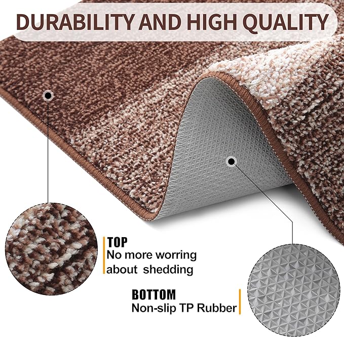 Kitinjoy Indoor Outdoor Door Mat, 71x47 Non-Slip Absorbent Dirt Trapper, Low-Profile Washable Inside Entrance Front Floor Mat, Sturdy Soft Entry Doormats for Entryway, Brown