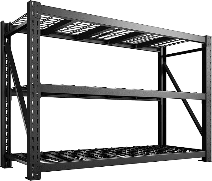 Bepatio 7050LBS Garage Shelving Heavy Duty 67.6W Storage Shelves Adjustable Metal Shelving 3 Tier Utility Shelf for Warehouse Basement Shop, Black 67.6''Wx23.7''Dx66''H