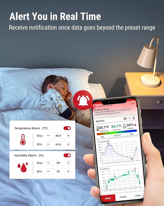 ThermoPro TP357 Digital Hygrometer Indoor Thermometer of 260FT, Bluetooth Thermometer Humidity Meter with Smart App, Room Thermometer Humidity Gauge with Temperature Humidity Sensor