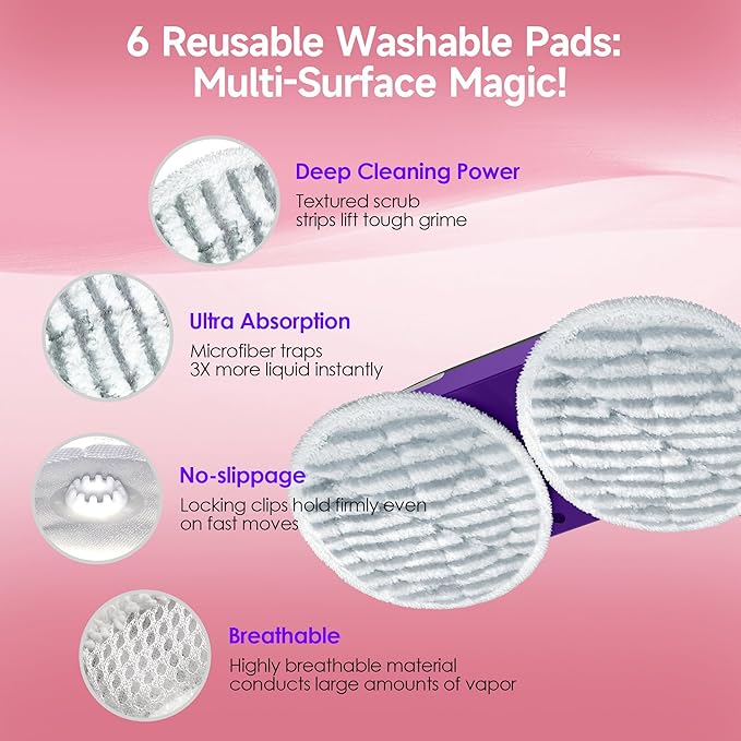 Scrub & Steam Mop with Rotating Mop Pads, LED Headlights, 6 Scrub Pads, Large Tank, Swivel Steering, Effortless Scrubbing Hard Floor Cleaner Upgraded