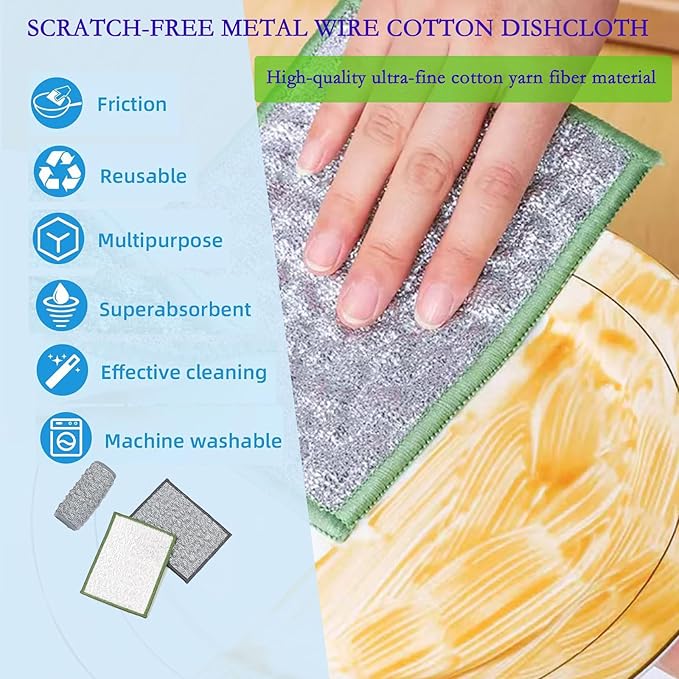 New Scratch-Resistant Multi-Functional Metal Wire Dish Cloth, Double-Sided for Wet and Dry use, Suitable for Washing Dishes, cookware, Sinks, stoves, and Kitchen Cleaning(2PCS)