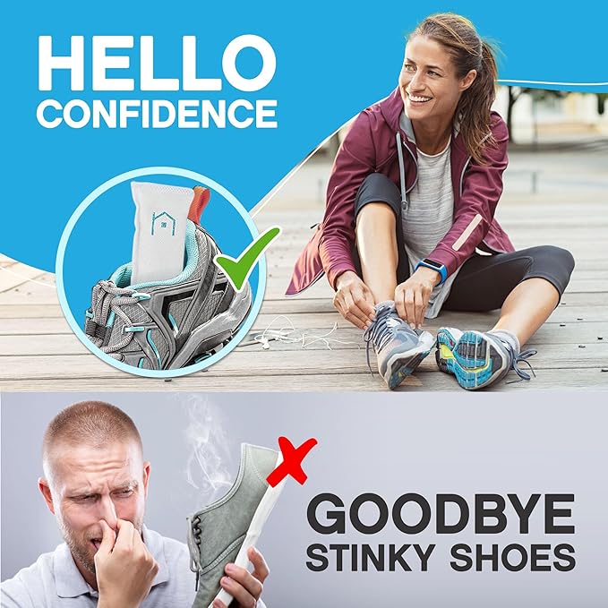 NonScents Shoe Deodorizer 4-Pack (8 Count) - Odor Eliminator, Air Freshener, Smell Absorber, Scent Remover for Shoes, Gym Bags, Soccer Cleats, Closets, Pet Area, Reusable - Shoe Deodorant