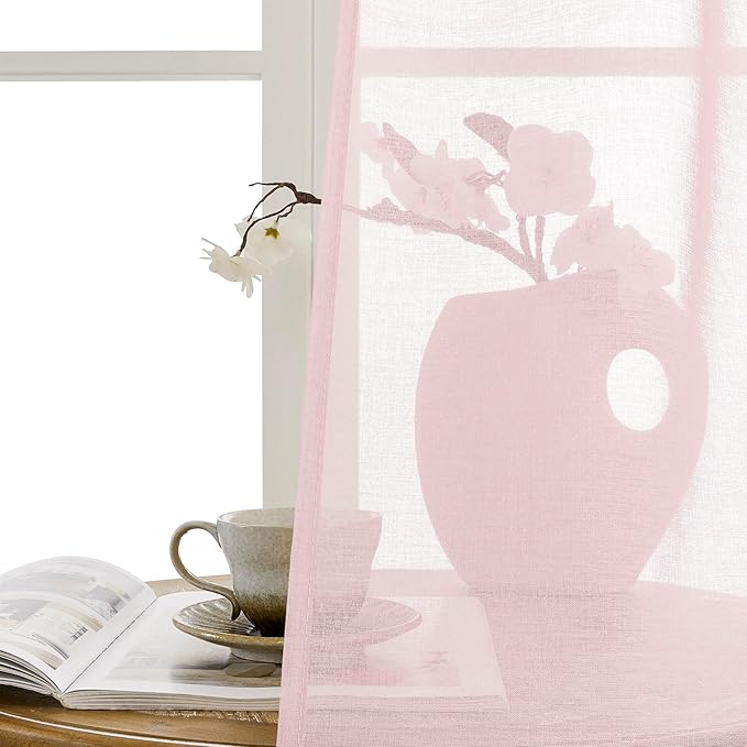 Tollpiz Short Sheer Door Curtain Closet Linen Textured Curtain Sheers Doorway Light Filtering Voile Patio Glass Door Rod Pocket Curtains French Door, 54 x 54 inches Long, Pink, Set of 1 Panel