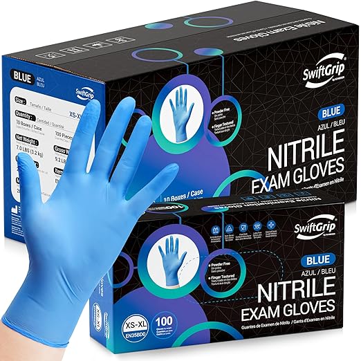 Disposable Nitrile Exam Gloves, Blue, Nitrile Gloves Disposable Latex Free, Medical Gloves, Cleaning Gloves, Food-Safe Rubber Gloves, Powder Free, Non-Sterile, 1000-ct Case (Large)