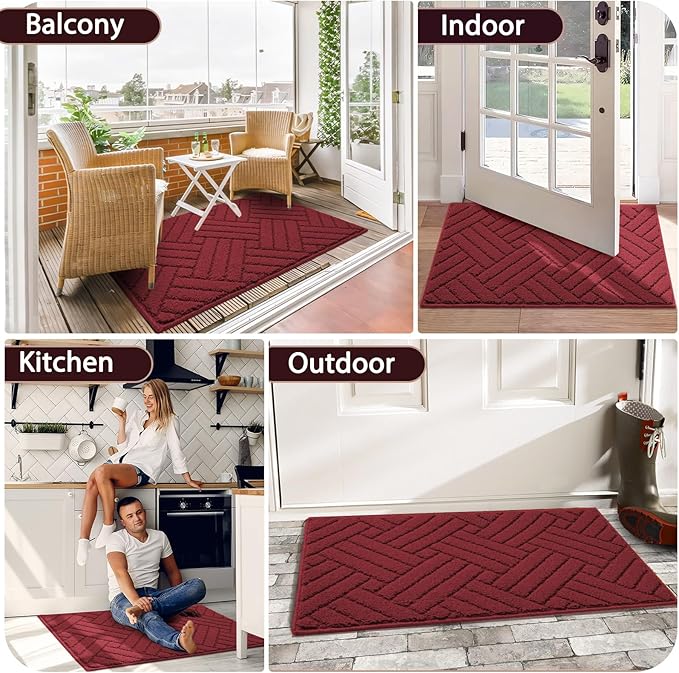 Door Mat Indoor Doormat, Entryway Rug Door Mats Non-Slip Rubber Backing, Heavy Duty Low-Profile Entrance Rugs, Absorbent Resist Dirt Doormats Floor Door mat for Entryway,Red 32"x48"