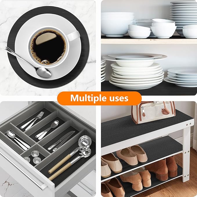 Shelf Liners for Kitchen Cabinets Non Adhesive Drawer Liner EVA Material Cupboard Mat Waterproof Refrigerator Mats Washable Fridge Liner for Cupboard and Desks Black Shelf Liner 23.6 x 236.2 Inches