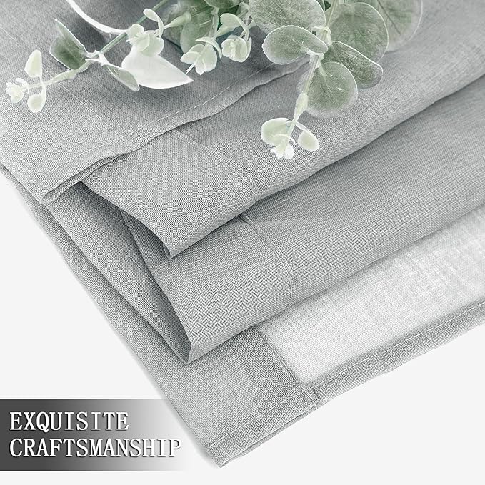 Tollpiz Short Sheer Curtain Living Room Linen Textured Curtains Sheer Light Filtering Voile Rod Pocket Curtain for Bedroom, 38 x 54 inches Long, Silver Grey, Set of 2 Panels