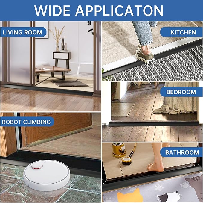 Vinyl Door Threshold Flooring Transition Strip Self Adhesive Carpet Edging Strip for Laminate Doorway Edge Threshold from 1/5" to 2/5" (Black, 3.3 Ft)