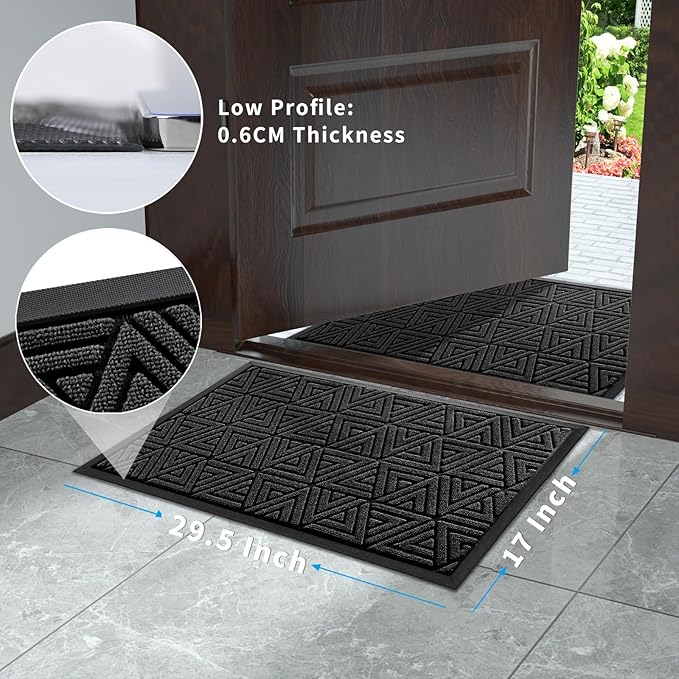 Yimobra Outdoor Mats for Front Door 29.5x17, All-Weather Waterproof Non-Slip Outdoor Door Mat Outside Eentrance, Garage/Patio Entryway Indoor Doormat, Easy Clean, Black