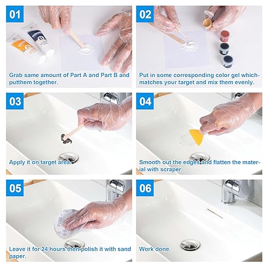 Tub Repair Kit White(Color Match), Fiberglass Porcelain Repair Kit for Acrylic, Ceramics, Enamel, Tile, Repairs Chips, Cracks, Scratches, Holes on Tub, Tile, Bathtub, Toilet, Sink, Shower Tray