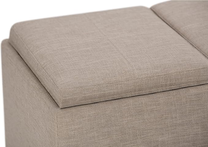 SIMPLIHOME Avalon 42 inch Wide Contemporary Rectangle Storage Ottoman in Natural Linen Look Fabric, Assembled, for the Living Room, Entryway and Family Room