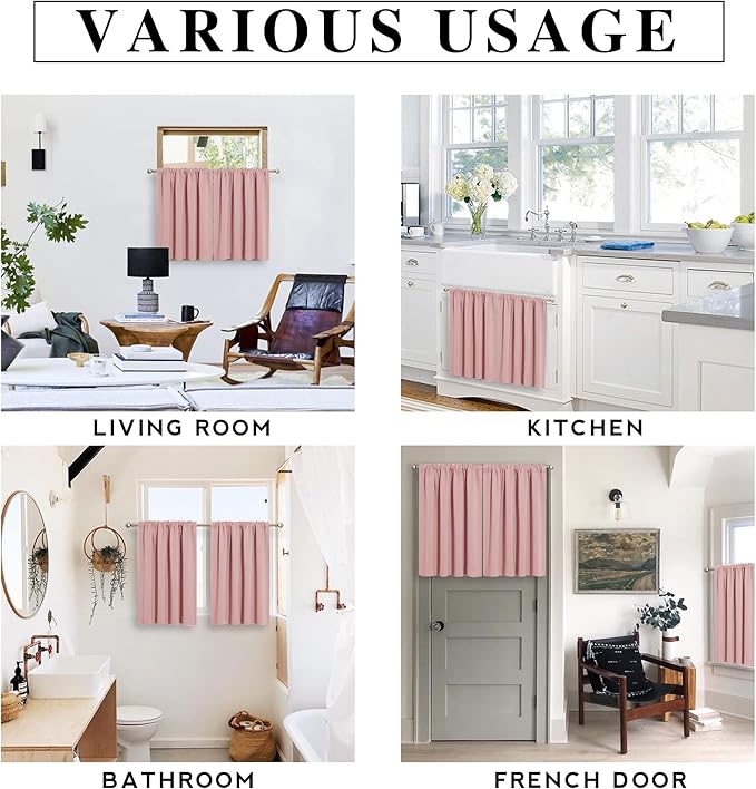 RYB Home Privacy Closet Curtains 36 inch 2 Panels Set, Room Darkening Rod Pocket Drapes Decorative Privcay Backdrops Thermal Shades for Bathroom Basement, Peach Blush, W42 x L36 inch
