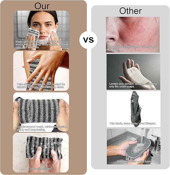 2 Pack Soap Bag Gentle Roughness,Bar Soap Pouch Saver Pocket,Exfoliating Body Scrubber Shower Bath Sponge Loofah (Grey)
