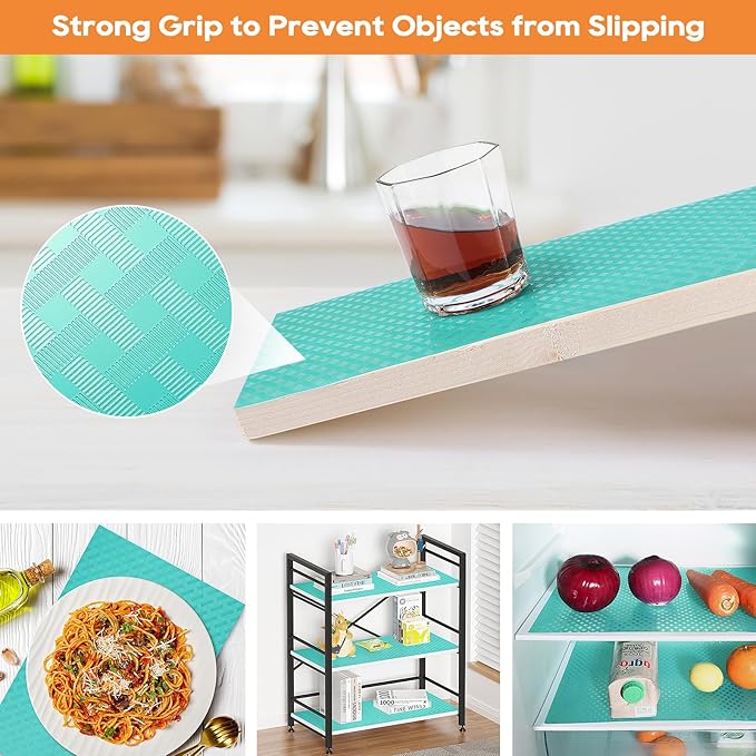 Blue Shelf Liners for Kitchen Cabinets Refrigerator Liners Waterproof & Oil-Proof Kitchen Cupboard Liner Drawer Mats EVA Material Non Adhesive Fridge Liner 11.8 x 236.2 Inches x 2 Rolls