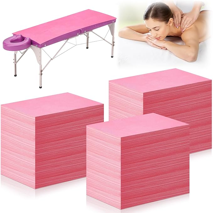 Tegeme 150 Pieces Disposable Massage Table Sheets 31" x 70" Waterproof Bed Sheets Non Woven Bed Cover for Massage Table Beauty Salons Tatto Spa Hotels(Pink)