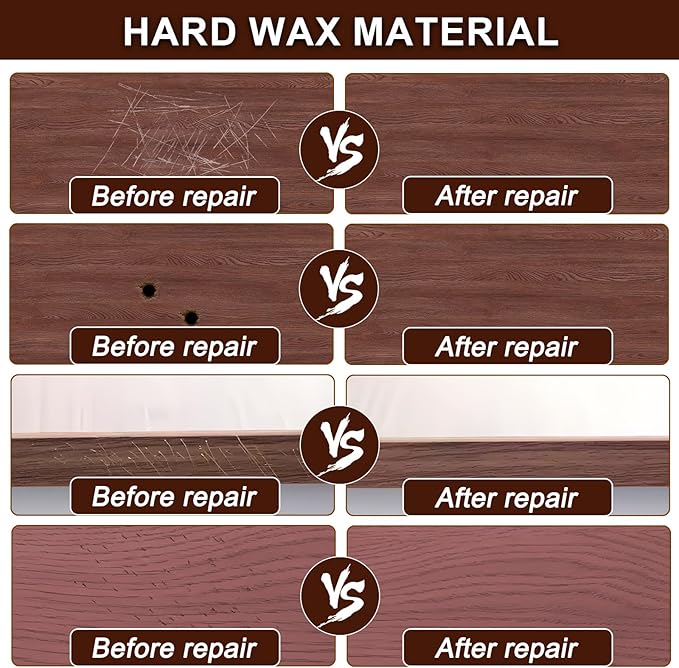 Wood Filler Sticks with 1P Box, 1P Knife, 1P Scraper and 1P Rag, Pletpet 10 Colors Furniture Crayon Touch Up Wood Filler Nail Hole Wax Sticks for Repairing Scratches and Nail Holes (10p)