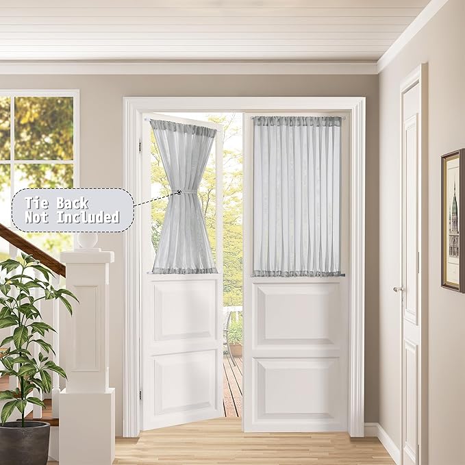 Tollpiz Sheer Door Curtains Closet Linen Textured Curtain Sheers Doorway Light Filtering Voile French Door Rod Pocket Curtains Patio Glass Door, 54 x 63 inches Long, Silver Grey, Set of 1 Panel
