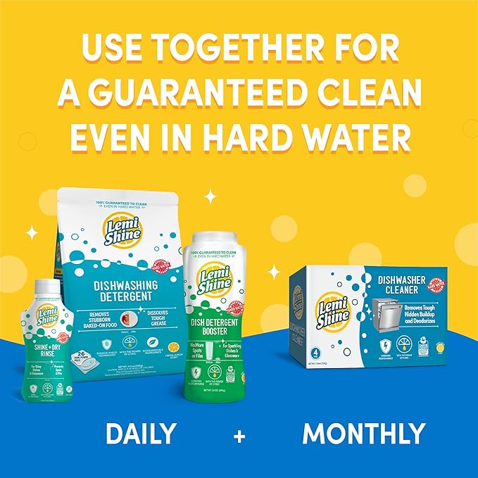 Lemi Shine Natural Dish Detergent Booster - Hard Water Stain Remover - Multi-Use Citric Acid Cleaner - 24 oz (2 Pack)