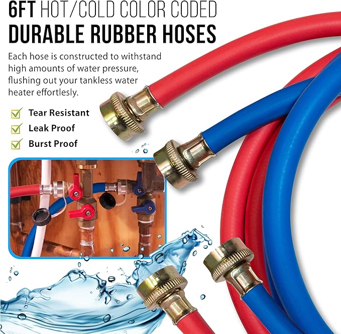 DrainX Tankless Water Heater Flushing Kit Includes Pump, Hoses, 5-Gallon Bucket, Concentrated Vinegar, and Replacement Filter for Rinnai Systems