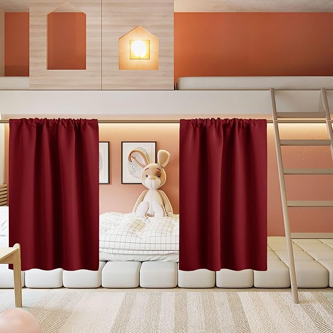 RYB HOME Short Curtains for Living Room Blackout Portable Blinds Shades for Bedroom Bathroom Basement Garage RV Camper Windows, 34 inches Width x 36 inches Length, Burgundy Red, 2 Pcs