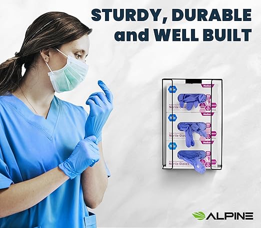 Alpine Glove Holder for Wall Mount - Latex Glove Holder Wire Glove Dispenser for Wall Disposable Glove Box & Tissue Box - Fits 3 Boxes (Black)