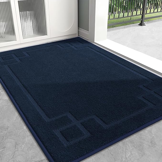 BEQHAUSE Door Mat 32" x 48", Non-Slip Door Mats Indoor Entryway Rugs Washable Low-Profile Absorbent and Stain Resist Floor Mats, Dog Door Mat for Front Back Door, Muddy Wet Shoes & Paws, Navy Blue