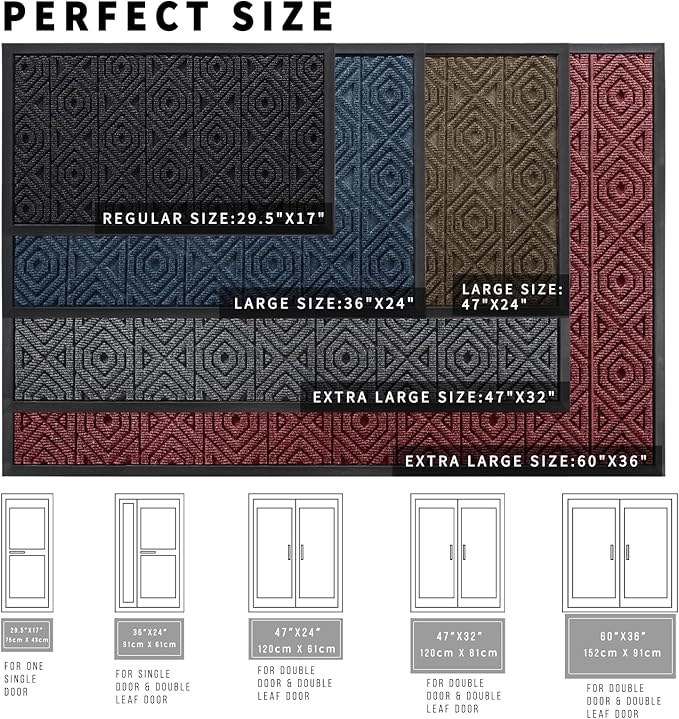 Yimobra Modern Geometric Welcome Doormat, 47 x 32 Inch, Grey, Waterproof, Non Slip, Stain & Fade Resistant, Low Pile, Sturdy Rubber, Easy Clean, Indoor/Outdoor