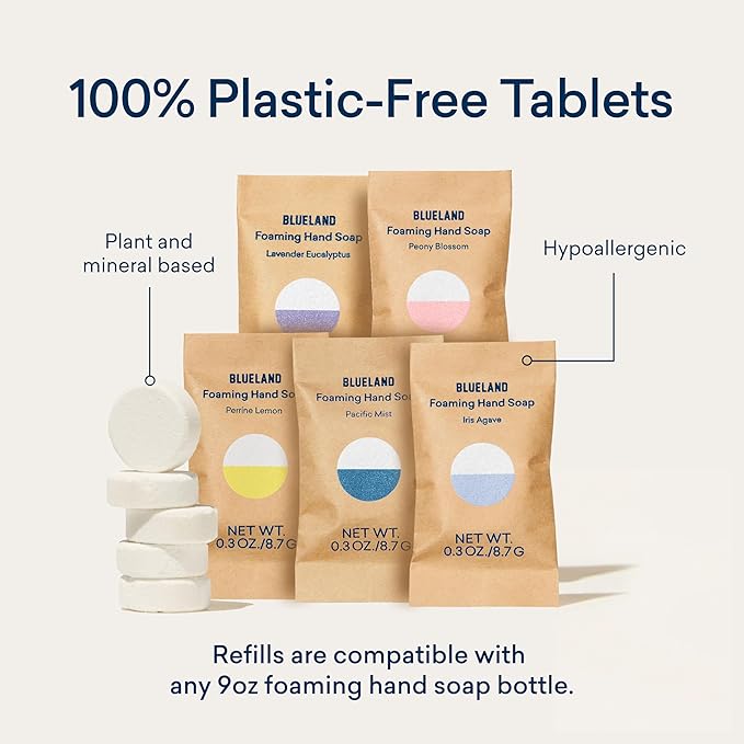 BLUELAND Foaming Hand Soap Refill Tablets, 10-Pack, Iris Agave Scent, Eco Friendly Cleaning Products, 10 x 9 Fl oz