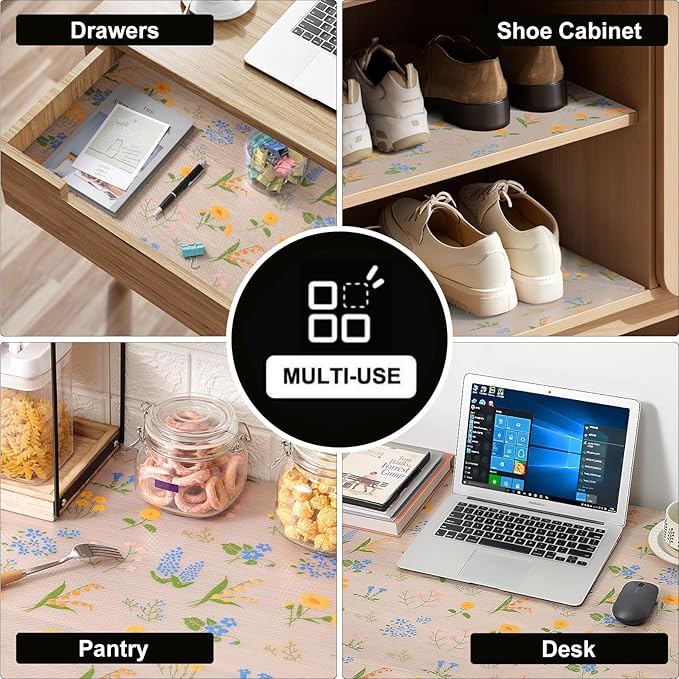 INNOLITES Non-Slip Shelf Liner – Cabinet & Drawer Liner Non-Adhesive – Waterproof Oil-Proof – Durable EVA with Floral for Kitchen Cabinets Refrigerator – BPA-Free, Easy to Cut 23.6" x 118"