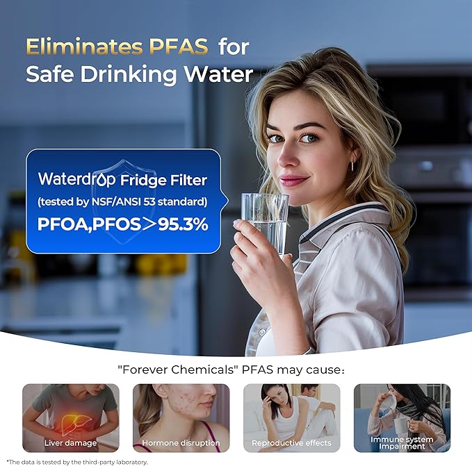 Waterdrop Plus RPWF Refrigerator Water Filter, Replacement for GE® RPWF (NOT RPWFE), Reduce PFAS, WDP-F19, DWF-36, R-3600, MPF15350, OPFG3-RF300, RWF1063, Certified by NSF 401&53&42, 2 Filters
