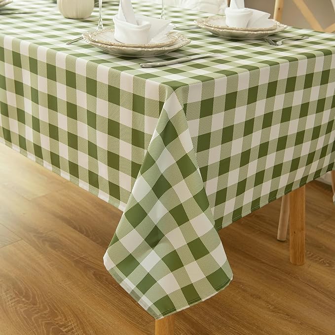 Waterproof Plaid Tablecloth Fabric - Square 58x58 Inch Classic Gingham Checker Table Cloth for Indoor/Outdoor Use - Buffalo Table Cover for Picnics, BBQs, and Parties