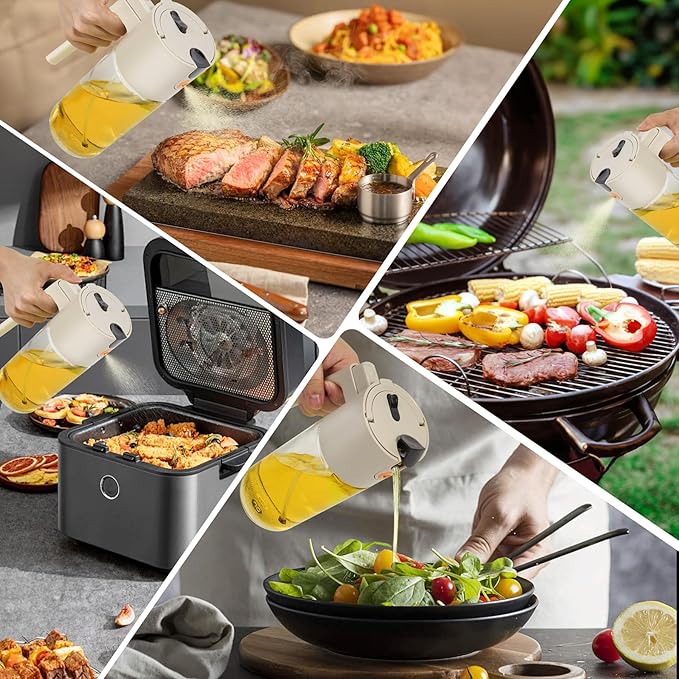 Oil Sprayer For Cooking with Leak-Proof Seal, One Touch Mist - 600ML Kitchen Oil Dispenser Bottle for Air Fryer, BBQ, Baking, Salad(White)