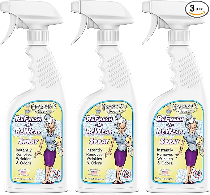 Grandma's Secret Refresh N ReWear Spray - Instantly Removes Wrinkles & Odors - Wrinkle Release, Fabric Refresher Spray, Chlorine, Bleach and Toxin-Free - 16 Ounce, 3 Pack