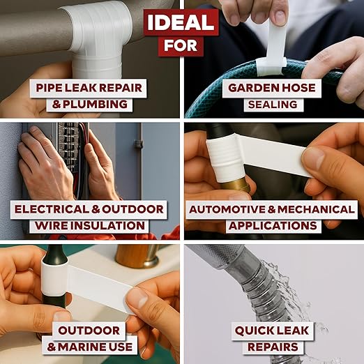 XFasten Self Fusing Silicone Tape Waterproof White– 1" x 36 Feet, Self Amalgamating Tape, Silicone Rubber for Plumbing, Sealing Pipes, Hose Repair, Outdoor Coax and Electrical Cables – Weatherproof