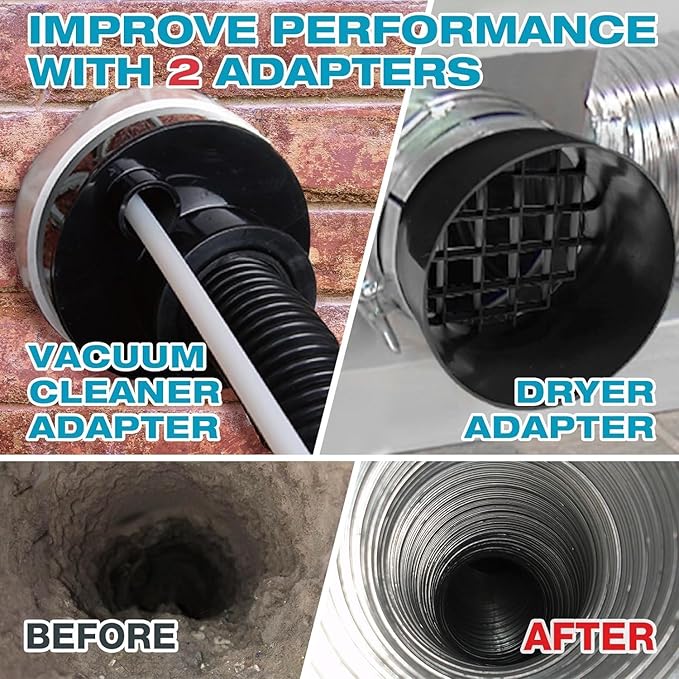 Sealegend 47-Piece 40-Feet Dryer Vent Cleaner Kit, Dryer Cleaning Tools, Omnidirectional Dryer Lint Vacuum Attachment, Dryer Vent Brush, Universal Vacuum & Dryer Adapters (Blue)