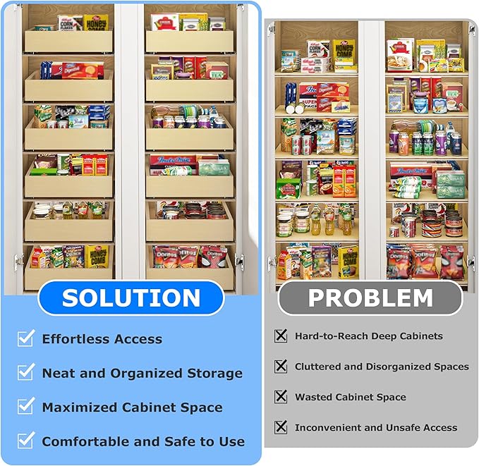 WelFurGeer Soft Close Pull Out Cabinet Organizer, 26" W x 22" D Pull Out Drawer for Cabinet, Bottom Mount Pull Out Drawers for Kitchen Cabinets, Smooth Slide-Out Shelves for Home Kitchen Organization