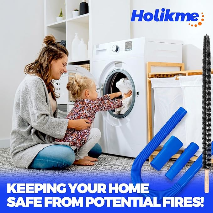 Holikme 2 Pieces Dryer Vent Cleaner Kit, Dryer Lint Vacuum Attachment and Flexible Dryer Lint Brush, Dryer Vent Vacuum Hose Attachment,Dark Blue