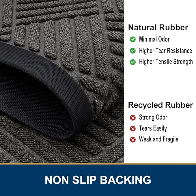 Smiry Front Door Mat Outside Entrance, Heavy Duty Outdoor Indoor Natural Rubber Doormat, Non Slip, Trap Dirt and Moisture, Easy Clean, Low Profile Patio Porch Entryway Mat, 47x23, Grey
