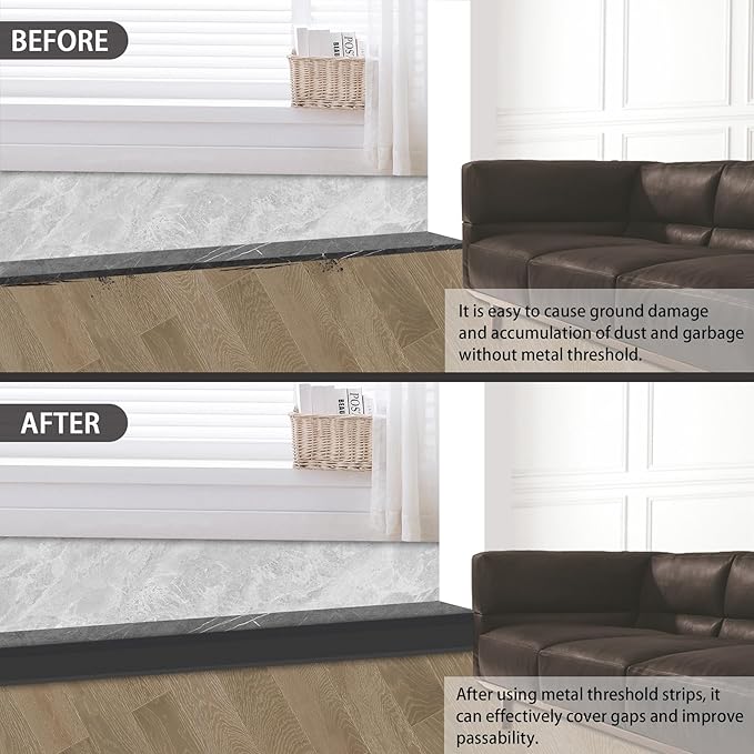 Gaahing Aluminum Floor Transition Threshold Strip, Bridge The Height Gap Between 0.3 to 1.6 inches for Doorway Ramp (2Pcs x 35.4in x 3.9in, Matte Black)